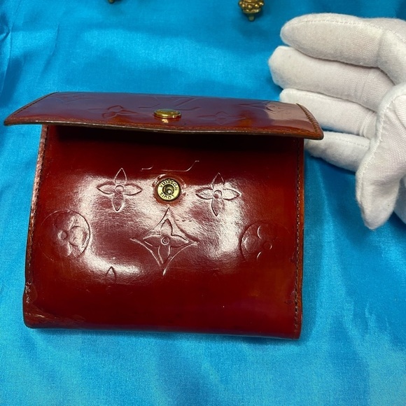 Louis Vuitton Carte de Visite Amber Red Vernis Trifold Women's Wallet EUC - Picture 9 of 13